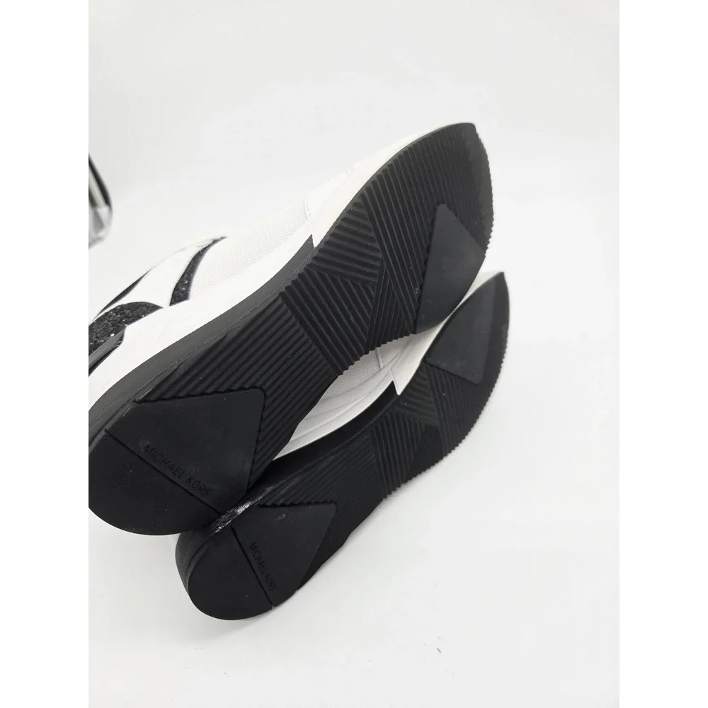 Michael Kors White Cheetah Knit Trainer Black Size 9M Black Leather Wedge‎ Shoes